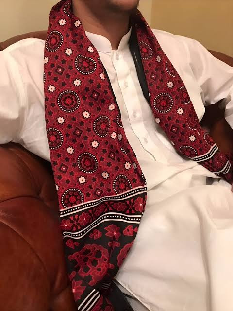 Sindhi Ajrak Block Printed Premium Cotton Shawl For Men
