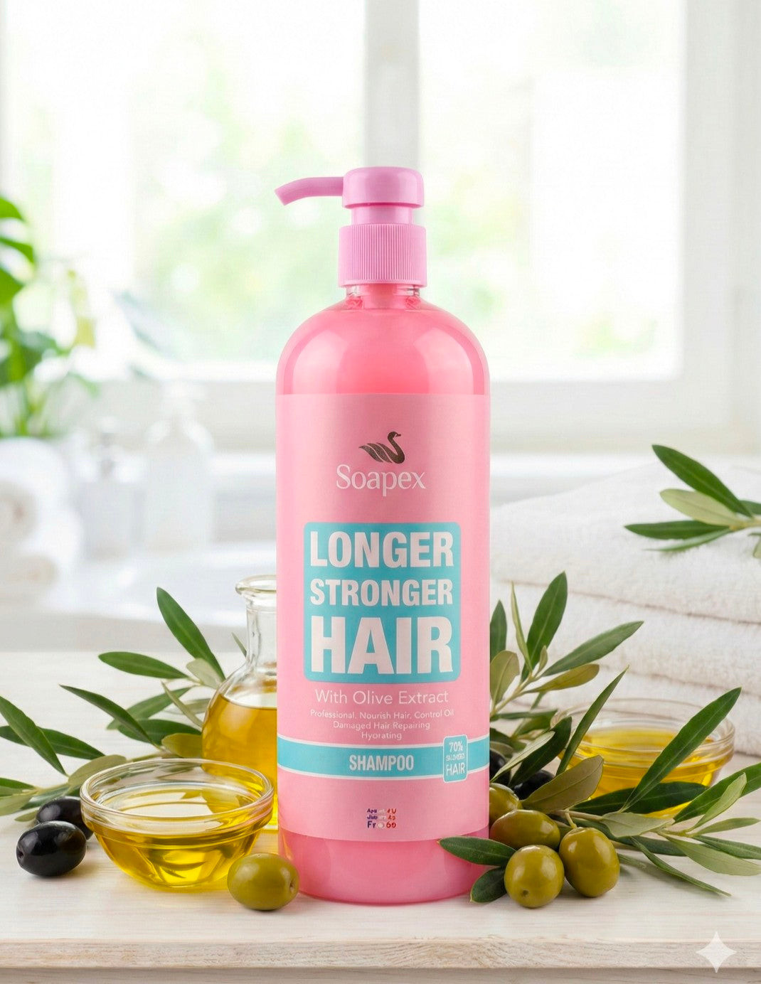 Soapex Longer Stronger Hair Shampoo with Olive Extract (800ml).